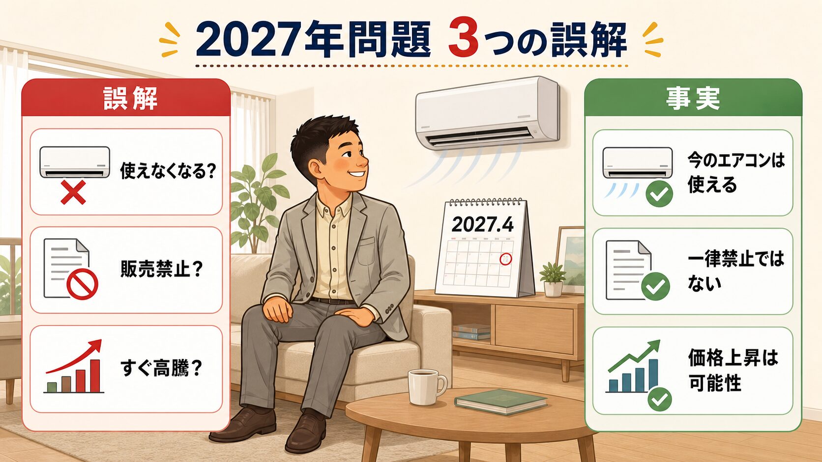 エアコン2027年問題の誤解と事実を整理した図解