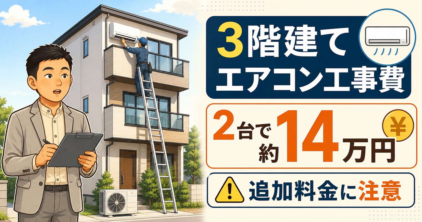 3階建てエアコン工事費の記事サムネイル