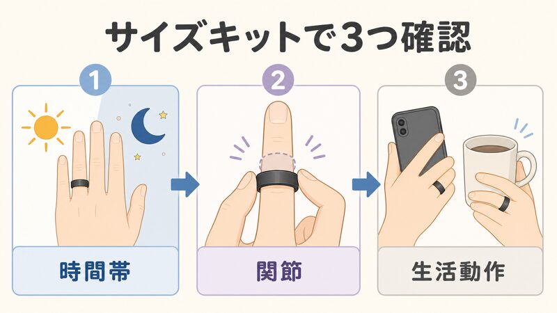 b.ringのサイズキットで時間帯・関節・生活動作を確認する手順