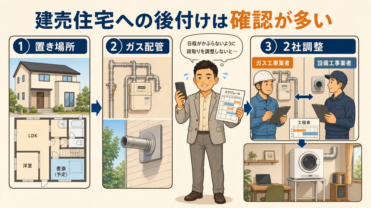 建売住宅へ乾太くんを後付けするときに確認した置き場所・ガス配管・2社調整