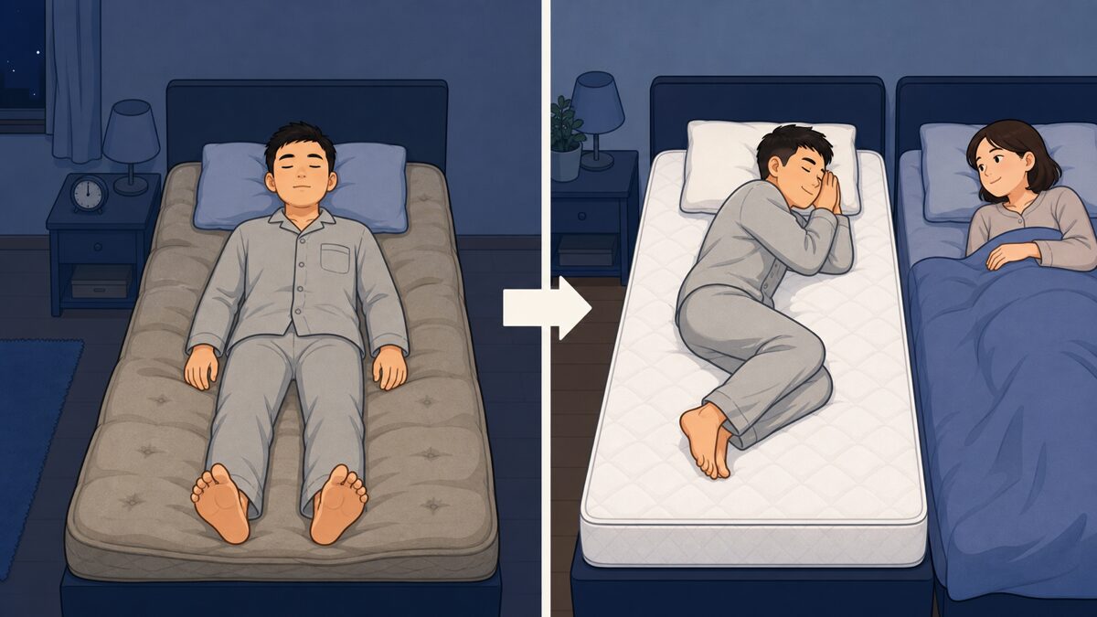 仰向け中心から横向きで寝ることが増えた変化のイメージ