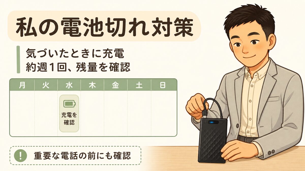 Notta Memoの電池切れを防ぐために約週1回残量を確認する充電対策
